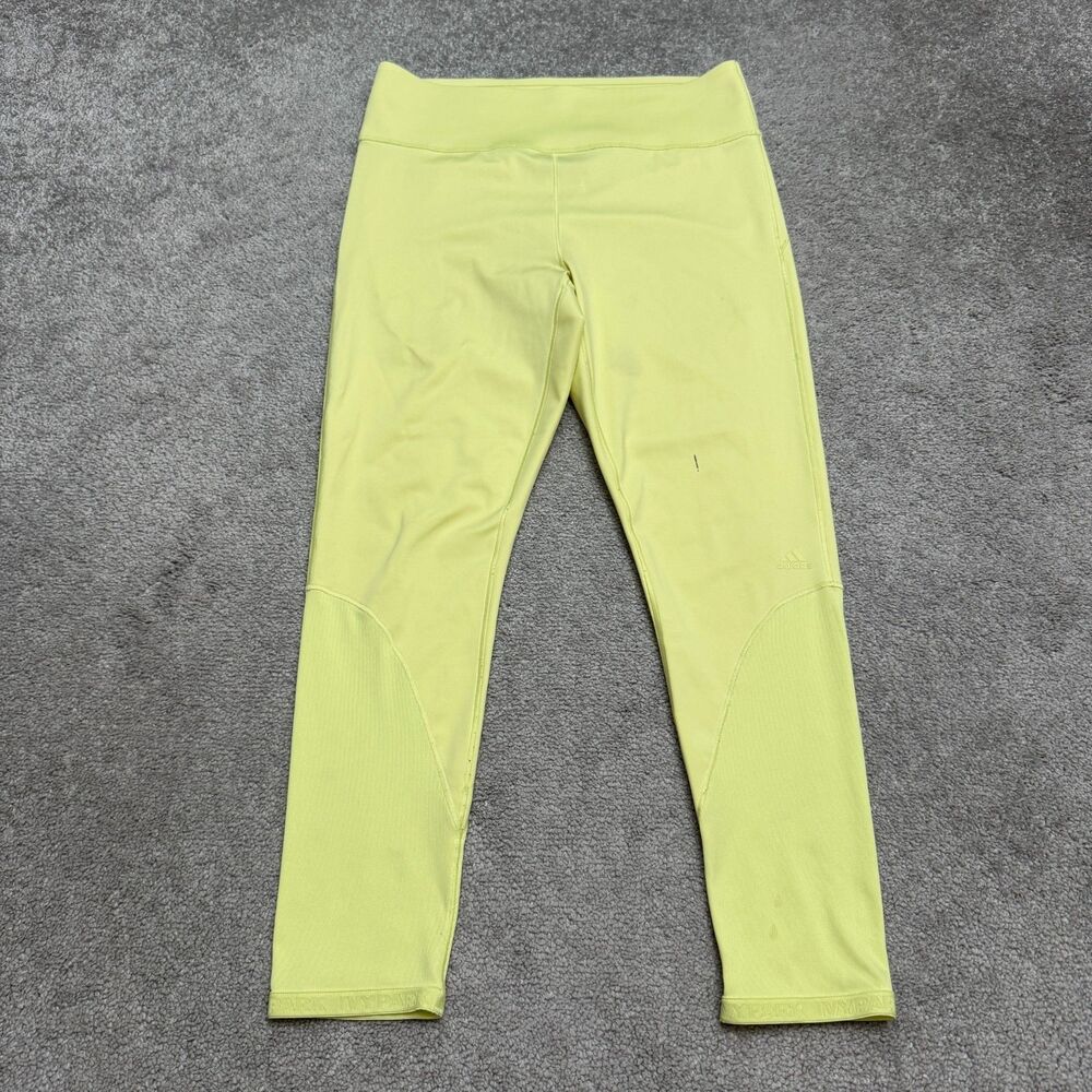Adidas Ivy Park Rib Panel 7/8 Tights Women Large Yellow High Rise Stretch Flawed